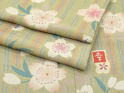 平和屋着物●極上　ファッションデザイナー　花井幸子　小紋　桜　間道　金彩　黄海松茶色地　逸品　CZAA5334s6