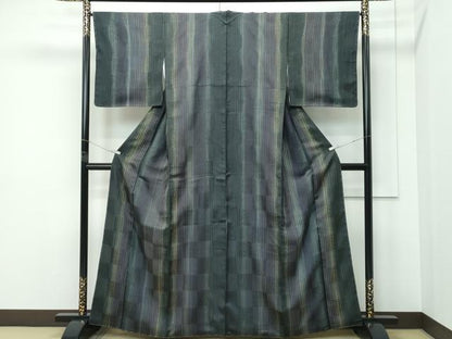 平和屋着物●極上　ろうけつ染め作家　狩野嘉一郎　紬　間道　逸品　未使用　CZAA5335s6