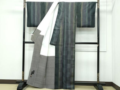 平和屋着物●極上　ろうけつ染め作家　狩野嘉一郎　紬　間道　逸品　未使用　CZAA5335s6