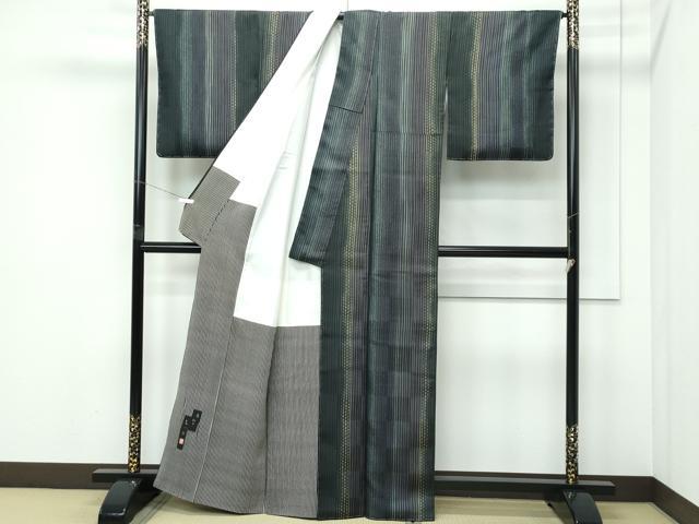 平和屋着物●極上　ろうけつ染め作家　狩野嘉一郎　紬　間道　逸品　未使用　CZAA5335s6