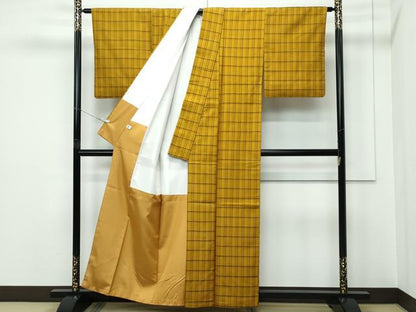 平和屋本店●極上　本場黄八丈　まるまなこ　紬　伝統工芸士　西條吉広　格子柄　手織り　佐々木茂美　証紙付き　逸品　CZAA5342s6
