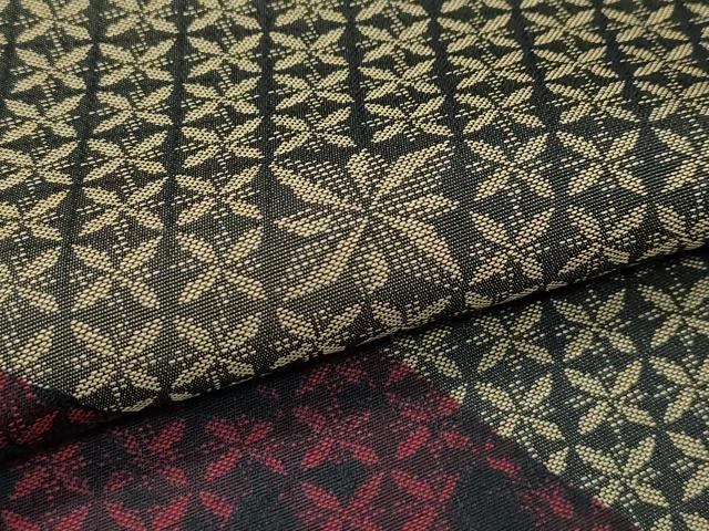 平和屋本店▽極上　男性　お召　単衣　切嵌吉祥文　黒地　さが美扱い　逸品　CZAA5796s6
