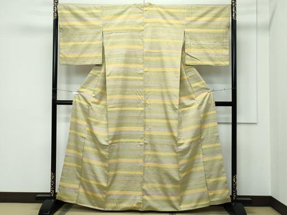 平和屋着物●極上　紅花紬　米沢　横段文　逸品　CZAA5349s6