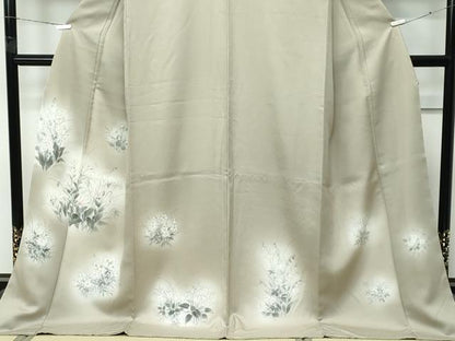 平和屋着物●極上　訪問着　手描き　草花文　暈し染め　灰汁色地　逸品　未使用　CZAA5350s6