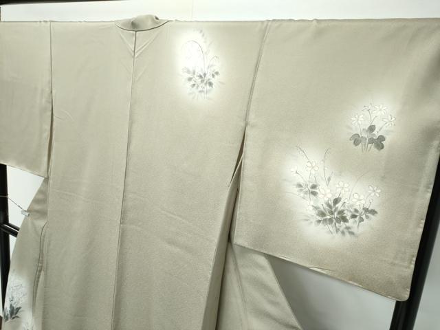 平和屋着物●極上　訪問着　手描き　草花文　暈し染め　灰汁色地　逸品　未使用　CZAA5350s6