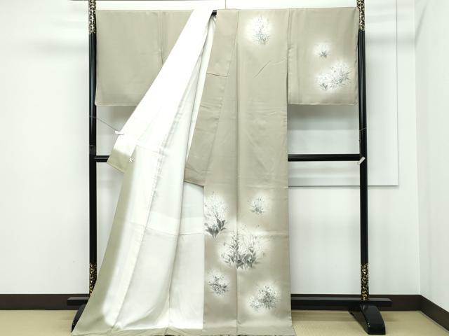 平和屋着物●極上　訪問着　手描き　草花文　暈し染め　灰汁色地　逸品　未使用　CZAA5350s6