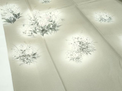 平和屋着物●極上　訪問着　手描き　草花文　暈し染め　灰汁色地　逸品　未使用　CZAA5350s6