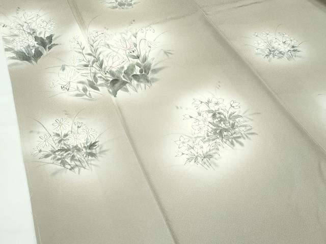 平和屋着物●極上　訪問着　手描き　草花文　暈し染め　灰汁色地　逸品　未使用　CZAA5350s6