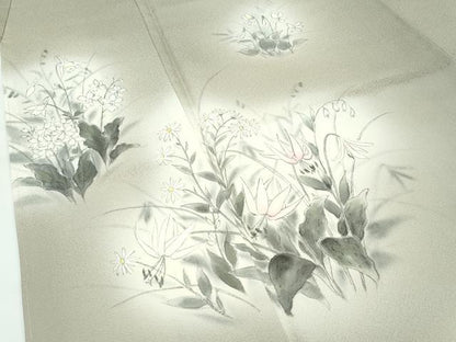 平和屋着物●極上　訪問着　手描き　草花文　暈し染め　灰汁色地　逸品　未使用　CZAA5350s6