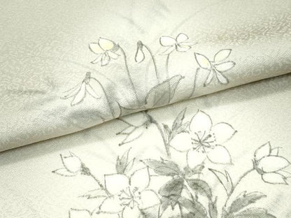 平和屋着物●極上　訪問着　手描き　草花文　暈し染め　灰汁色地　逸品　未使用　CZAA5350s6