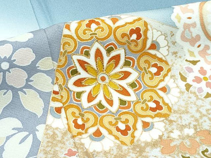 平和屋着物▽極上 訪問着 単衣 駒刺繍 正倉院花唐草文 暈し染め 金彩 湊鼠色地 逸品 CZAA5356s6