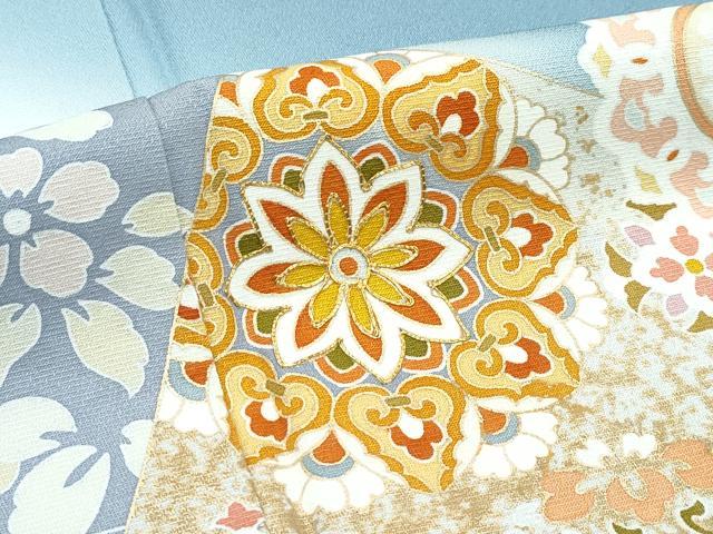 平和屋着物▽極上 訪問着 単衣 駒刺繍 正倉院花唐草文 暈し染め 金彩 湊鼠色地 逸品 CZAA5356s6