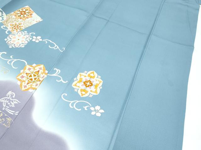 平和屋着物▽極上 訪問着 単衣 駒刺繍 正倉院花唐草文 暈し染め 金彩 湊鼠色地 逸品 CZAA5356s6