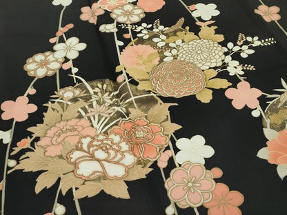 平和屋着物●極上　訪問着　駒刺繍　枝垂れ梅草花文　黒地　金彩　逸品　CZAA5357s6