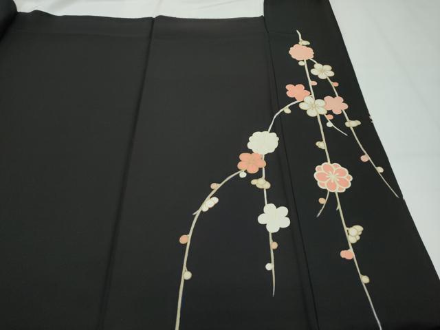 平和屋着物●極上　訪問着　駒刺繍　枝垂れ梅草花文　黒地　金彩　逸品　CZAA5357s6