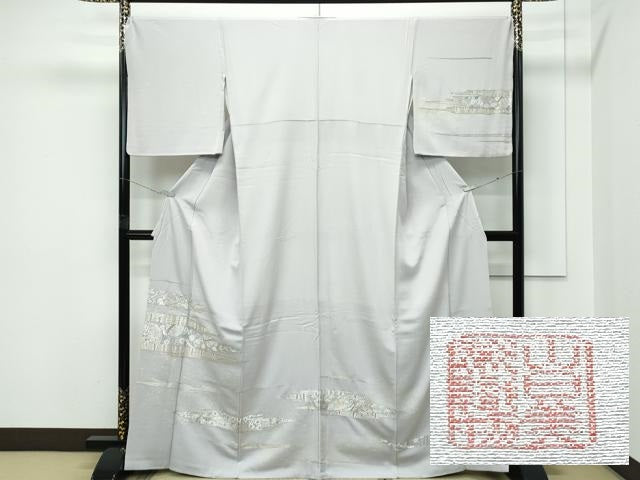 平和屋本店●極上　山口美術織物　皇室　伊勢神宮御用　西陣織　訪問着　総刺繍　寿光織　霞玩具文　金銀糸　枯野色地　逸品　CZAA5358s6