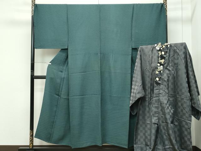 平和屋着物●極上　男性　お召・長襦袢セット　千鳥格子　花唐草地紋　さが美扱い　逸品　CZAA5363s6
