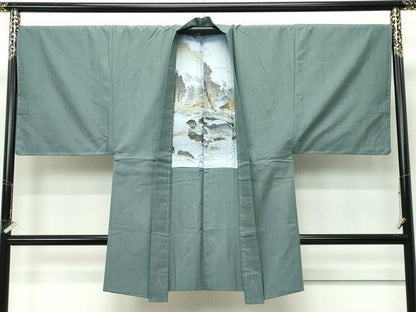 平和屋着物●極上　男性　紬　アンサンブル　色無地　山鳩色　逸品　未使用　CZAA5366s6