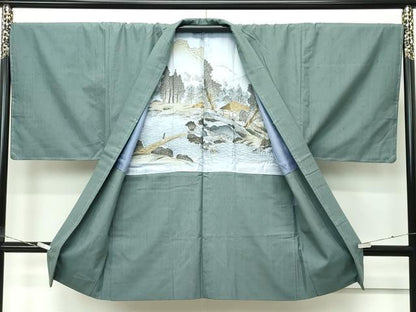 平和屋着物●極上　男性　紬　アンサンブル　色無地　山鳩色　逸品　未使用　CZAA5366s6