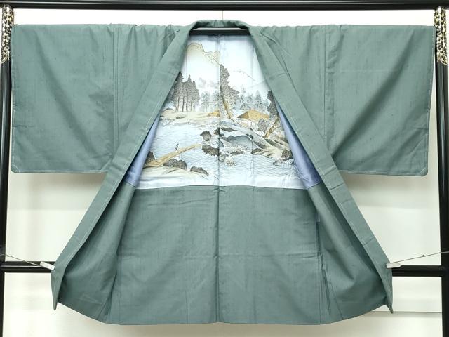 平和屋着物●極上　男性　紬　アンサンブル　色無地　山鳩色　逸品　未使用　CZAA5366s6