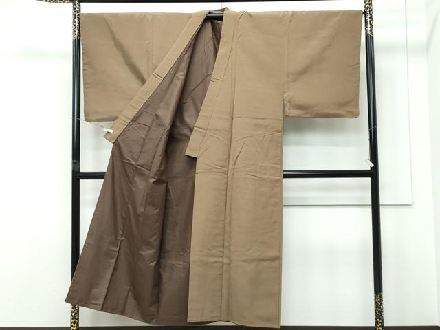 平和屋本店●極上　男性　紬・長羽織セット　色無地　着物：朽葉色　羽織：利休茶色　逸品　CZAA5368s6