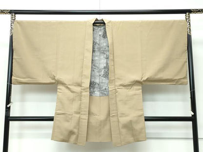 平和屋本店●極上　男性　紬・長羽織セット　色無地　着物：朽葉色　羽織：利休茶色　逸品　CZAA5368s6
