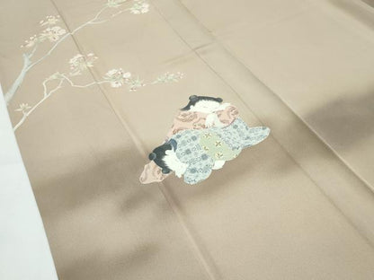 平和屋本店▽極上　加賀友禅の巨匠　初代　由水十久　訪問着　単衣　童子　枝花文　暈し染め　榛色地　逸品　CZAA5372s6
