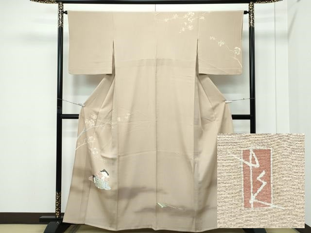 平和屋本店▽極上　加賀友禅の巨匠　初代　由水十久　訪問着　単衣　童子　枝花文　暈し染め　榛色地　逸品　CZAA5372s6