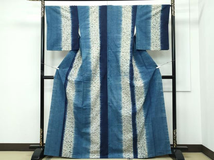 平和屋着物●極上　ぜんまい紬　本藍　間道　逸品　CZAA5376s6