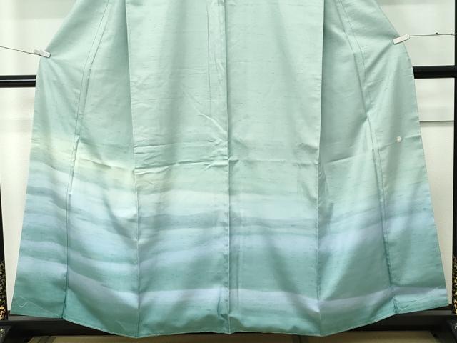 平和屋着物●極上　石川県指定無形文化財　牛首紬　白山工房　手織り　訪問着　霞文　薄青色地　逸品　未使用　CZAA5379s6