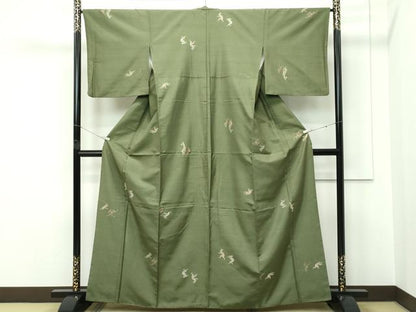 平和屋着物●極上　京の名門・菱屋六右ェ門　紬　鳥獣戯画　海松色地　逸品　CZAA5386s6