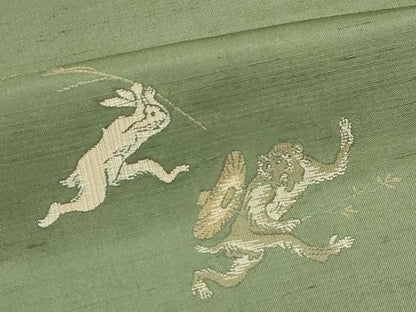 平和屋着物●極上　京の名門・菱屋六右ェ門　紬　鳥獣戯画　海松色地　逸品　CZAA5386s6