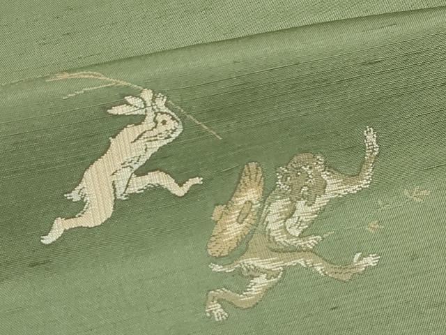 平和屋着物●極上　京の名門・菱屋六右ェ門　紬　鳥獣戯画　海松色地　逸品　CZAA5386s6