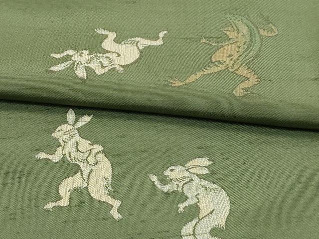 平和屋着物●極上　京の名門・菱屋六右ェ門　紬　鳥獣戯画　海松色地　逸品　CZAA5386s6