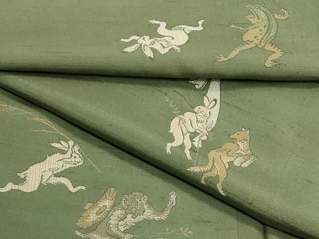 平和屋着物●極上　京の名門・菱屋六右ェ門　紬　鳥獣戯画　海松色地　逸品　CZAA5386s6