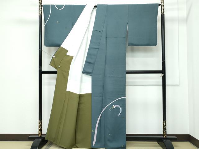 平和屋本店●極上　世界的人形師　辻村寿三郎　ジュサブロー　訪問着　刺繍　うさぎ　簪　鉄御納戸色地　逸品　CZAA5387s6
