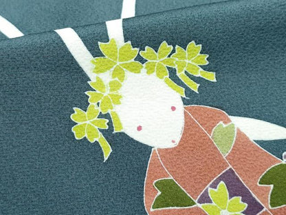 平和屋本店●極上　世界的人形師　辻村寿三郎　ジュサブロー　訪問着　刺繍　うさぎ　簪　鉄御納戸色地　逸品　CZAA5387s6