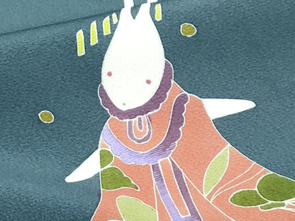 平和屋本店●極上　世界的人形師　辻村寿三郎　ジュサブロー　訪問着　刺繍　うさぎ　簪　鉄御納戸色地　逸品　CZAA5387s6