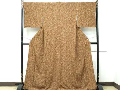 平和屋着物●極上　小紋　鳥　ペンギン　猫　バーントアンバー色地　逸品　CZAA5390s6