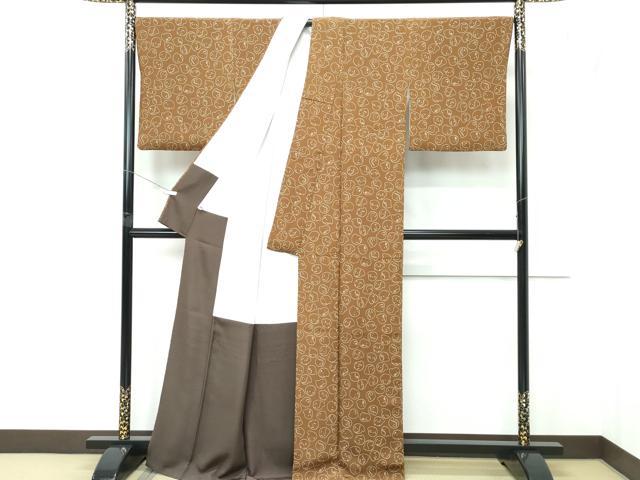 平和屋着物●極上　小紋　鳥　ペンギン　猫　バーントアンバー色地　逸品　CZAA5390s6