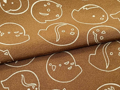 平和屋着物●極上　小紋　鳥　ペンギン　猫　バーントアンバー色地　逸品　CZAA5390s6