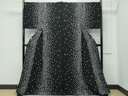 平和屋着物▽極上 小紋 単衣 舞花弁 黒地 金彩 逸品 CZAA5396s6