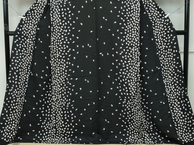 平和屋着物▽極上 小紋 単衣 舞花弁 黒地 金彩 逸品 CZAA5396s6