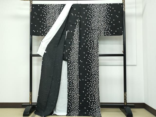 平和屋着物▽極上 小紋 単衣 舞花弁 黒地 金彩 逸品 CZAA5396s6