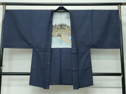 平和屋着物●極上　男性　紬　アンサンブル　長襦袢セット　濃紺地　逸品　未使用　CZAA5400s6