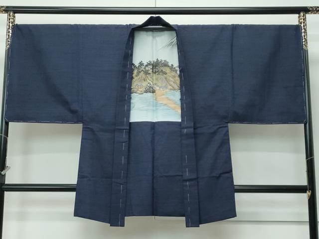 平和屋着物●極上　男性　紬　アンサンブル　長襦袢セット　濃紺地　逸品　未使用　CZAA5400s6