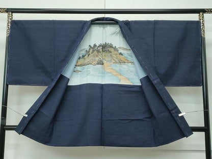 平和屋着物●極上　男性　紬　アンサンブル　長襦袢セット　濃紺地　逸品　未使用　CZAA5400s6