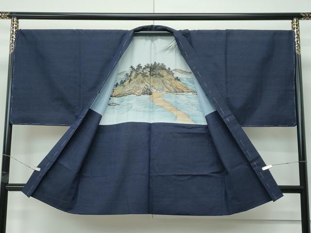 平和屋着物●極上　男性　紬　アンサンブル　長襦袢セット　濃紺地　逸品　未使用　CZAA5400s6