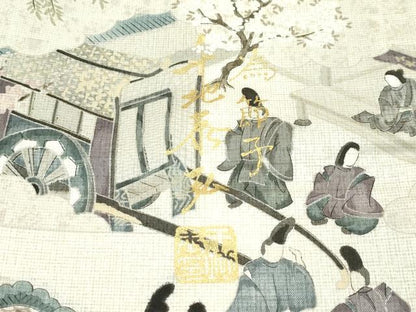 平和屋着物●極上　世界的友禅作家　千地泰弘　訪問着　本場染大島紬　人物風景文　逸品　CZAA5416s6