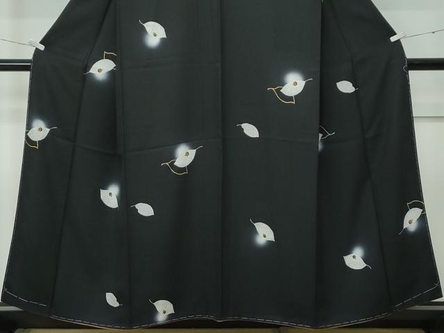 平和屋着物●極上　小紋　てんとう虫　舞葉文　蛍暈し　黒地　金彩　逸品　未使用　CZAA5418s6